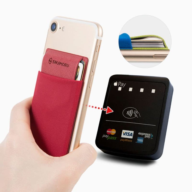 Sinjimoru Secure Card Holder for Back of Phone, Stretchy Fabric Cell Phone Wallet Stick On Credit Card Case for iPhone & Android. Sinji Pouch Flap Grey - Image 4